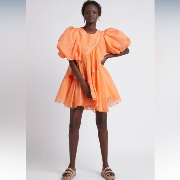 Brand new Riviera Asymmetric Braided Puff Sleeve Smock Dress - Picture 7 of 10